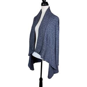 Lilla P Blue Speckled Chunky Knit Open Front Long Sleeve Cardigan Sweater